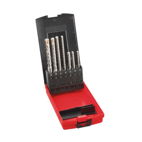 SDS-Plus-Bohrer Kassette 7-teilig, 4 Schneidenbohrer5/6/8 x 115 mm, 6/8x165 mm 10/12 x 160 mm